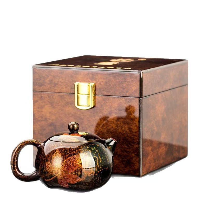 hand painted maple leaf purple clay xishi teapot